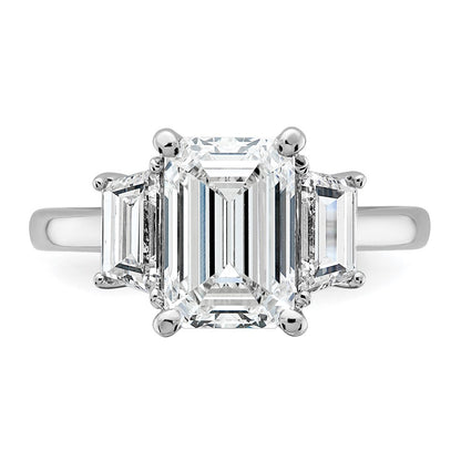 14K White Gold 4 carat Lab Grown Diamond VS+ F+ Complete Emerald and Trapezoid Engagement Ring