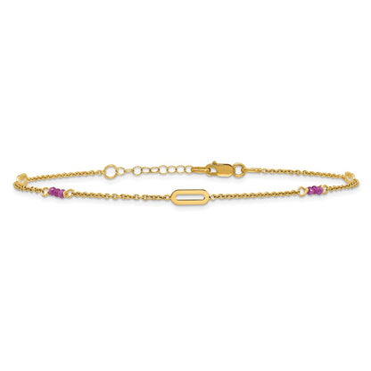 14K Yellow Gold Polished Red Corundum Beads and Ovals 9 Inch Plus 1 Inch Extender - Total 10 Inch Anklet