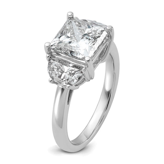 14K White Gold 1 carat Lab Grown Diamond VS+ F+ Half Moon 3 carat Princess Center Semi Mount Three Stone Engagement Ring