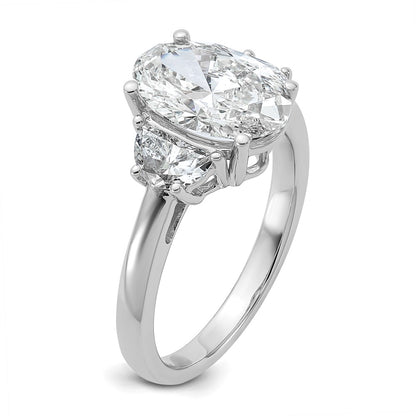 14K White Gold 3 1/8 carat Certified Lab Grown Diamond VS/SI+ G+ Complete Oval and Half Moon Three Stone Engagement Ring