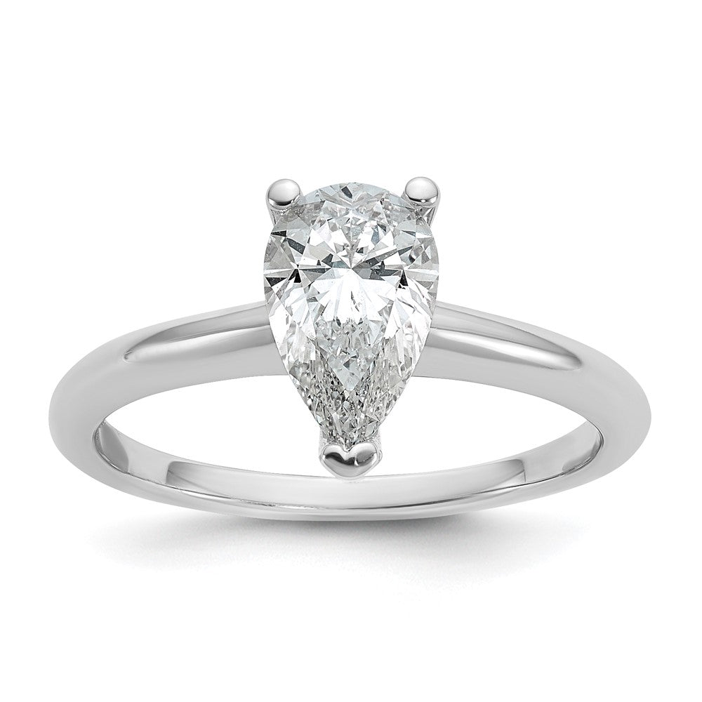 14K White Gold 1 carat Certified Lab Grown Diamond VS+ F+ Pear Solitaire Complete Engagement Ring
