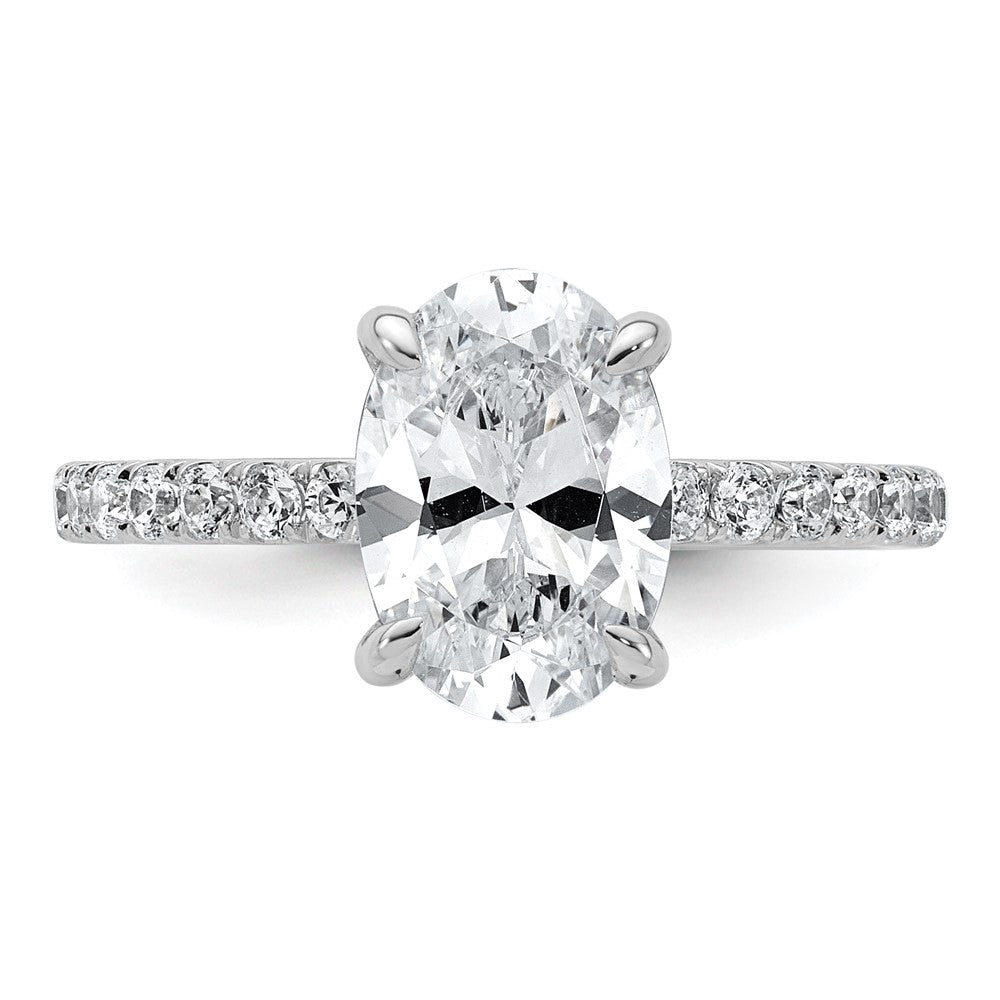 14K White Gold 2 5/8 carat Certified Lab Grown Diamond VS/SI+ G+ Oval Complete Solitaire with Flair Engagement Ring