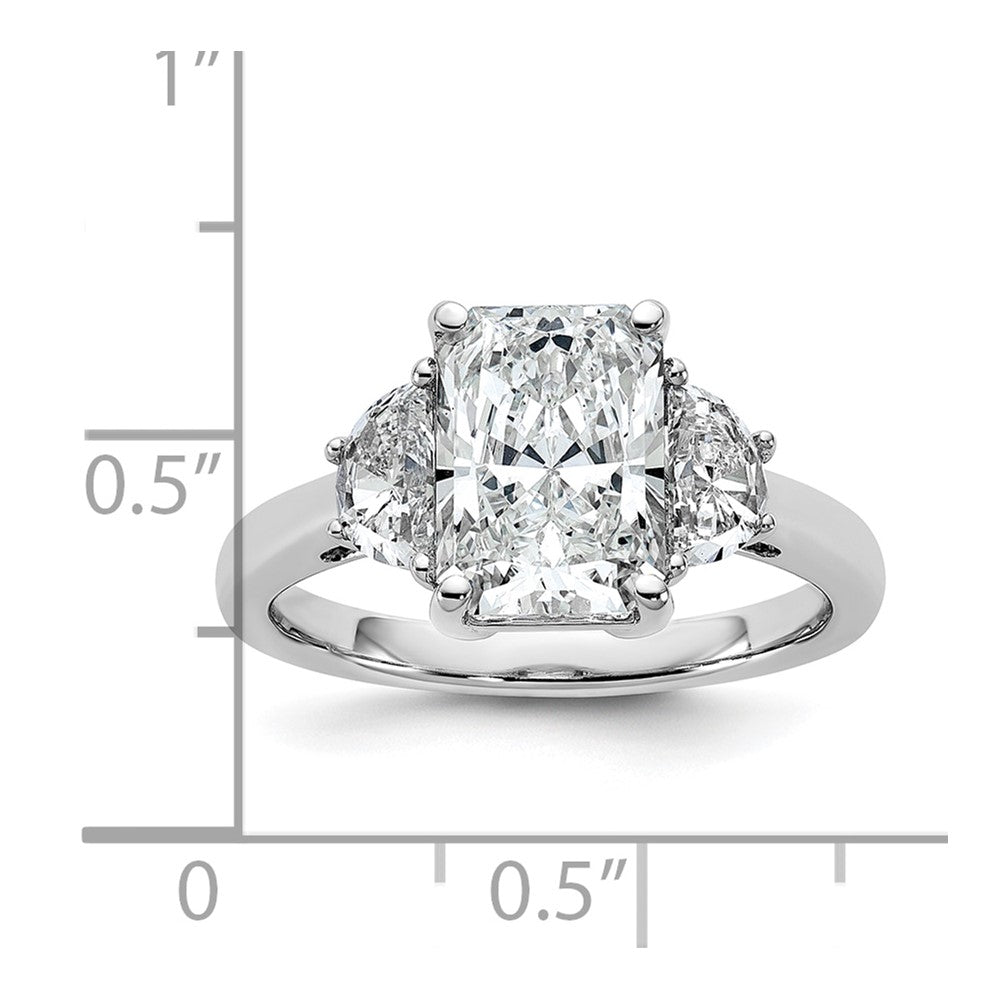 14K White Gold 5/8 carat Lab Grown Diamond VS/SI+ G+ Half Moon 2 1/2 carat Radiant Center Semi Mount Engagement Ring