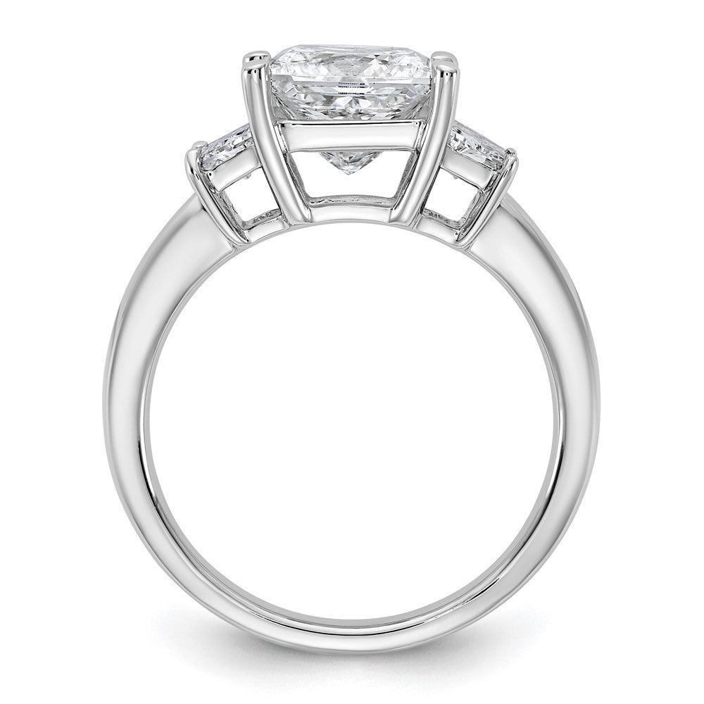14K White Gold 3 1/3 carat Lab Grown Diamond VS+ F+ Princess and Trapezoid Complete Three Stone Engagement Ring