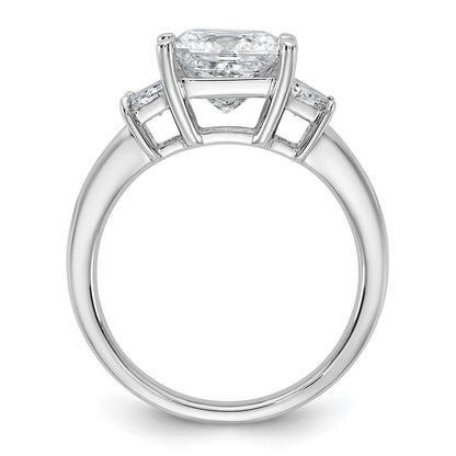 14K White Gold 3 1/3 carat Lab Grown Diamond VS+ F+ Princess and Trapezoid Complete Three Stone Engagement Ring