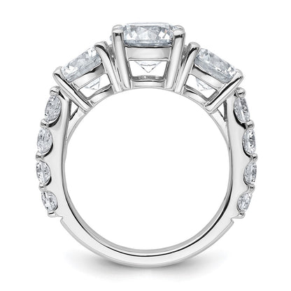 14K White Gold 5 carat Lab Grown Diamond VS+ F+ Round Complete Three Stone Engagement Ring