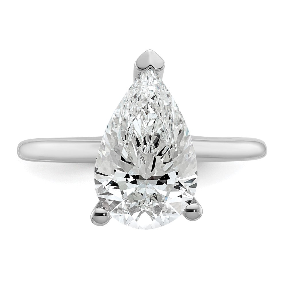 14K White Gold 3 carat Certified Lab Grown Diamond VS+ F+ Pear Solitaire Complete Engagement Ring