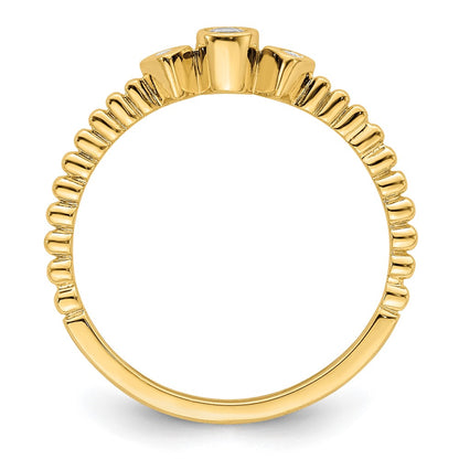 14K Yellow Gold Scalloped Wedding Band Ring Petite 3-Stone 1/15 carat Round Diamond Complete Promise/Engagement Ring