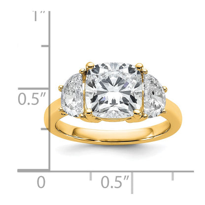 14K Yellow Gold 4 carat Certified Lab Grown Diamond VS/SI+ G+ Complete Cushion and Half Moon Three Stone Engagement Ring