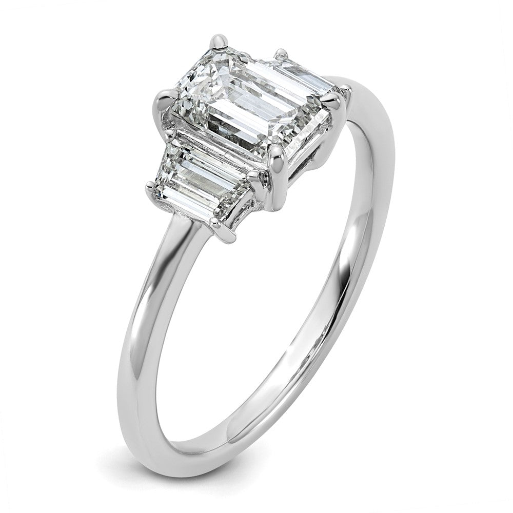 14K White Gold 1 3/8 carat Lab Grown Diamond VS+ F+ Complete Emerald and Trapezoid Engagement Ring