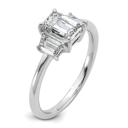 14K White Gold 1 3/8 carat Lab Grown Diamond VS+ F+ Complete Emerald and Trapezoid Engagement Ring