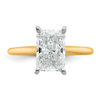 14K Two-Tone Gold Two-tone 2 1/2 carat Certified Lab Grown Diamond VS+ F+ Radiant Solitaire Complete Engagement Ring