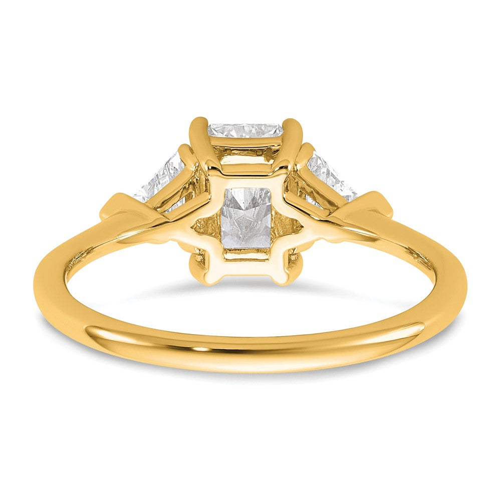 14K Yellow Gold 1 3/8 carat Certified Lab Grown Diamond VS/SI+ G+ Radiant and Triangle Complete Three Stone Engagement Ring