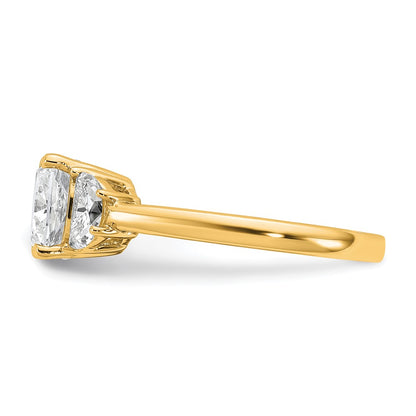 14K Yellow Gold 1/2 carat Lab Grown Diamond VS/SI+ G+ Half Moon and 2 carat Cushion Center Semi Mount Three Stone Engagement Ring