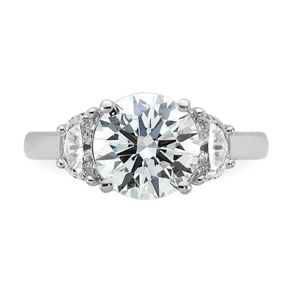 14K White Gold 5/8 carat Lab Grown Diamond VS+ F+ 2 1/2 carat Center Round Semi Mount Three Stone Engagement Ring