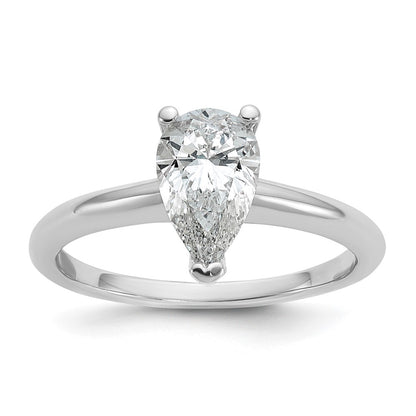 14K White Gold 1 carat Lab Grown Diamond VS+ F+ Pear Solitaire Complete Engagement Ring