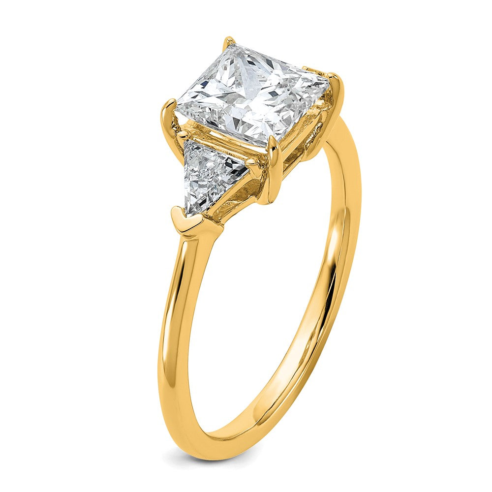 14K Yellow Gold 2 carat Certified Lab Grown Diamond VS/SI+ G+ Princess and Trillion Complete Three Stone Engagement Ring