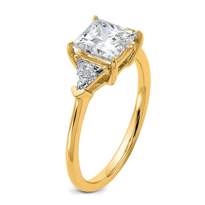 14K Yellow Gold 2 carat Certified Lab Grown Diamond VS/SI+ G+ Princess and Trillion Complete Three Stone Engagement Ring