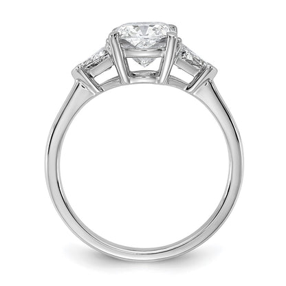 14K White Gold 1/2 carat Lab Grown Diamond VS+ F+ Triangle 1 1/2 carat Cushion Center Semi Mount Three Stone Engagement Ring