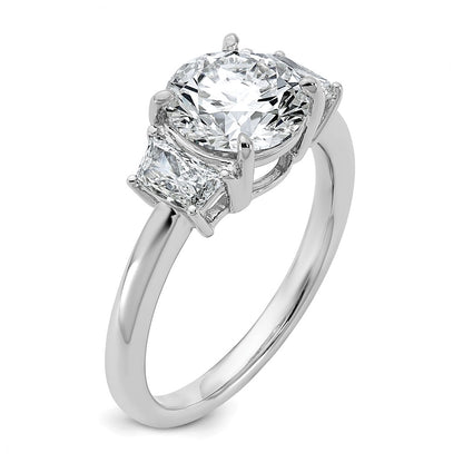 14K White Gold 2 1/2 carat Lab Grown Diamond VS+ F+ Round with Trapezoid Sidestones Complete Engagement Ring
