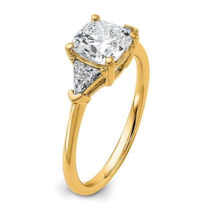 14K Yellow Gold 2 carat Certified Lab Grown Diamond VS+ F+ Cushion and Triangle Complete Three Stone Engagement Ring