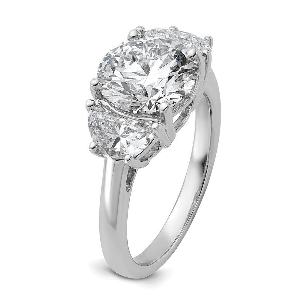 14K White Gold 4 carat Certified Lab Grown Diamond VS/SI+ G+ Round Complete Three Stone Engagement Ring