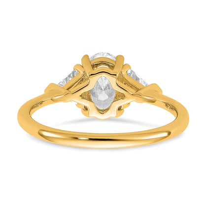 14K Yellow Gold 1/2 carat Lab Grown Diamond VS+ F+ Trillion and 1 carat Oval Center Semi Mount Three Stone Engagement Ring