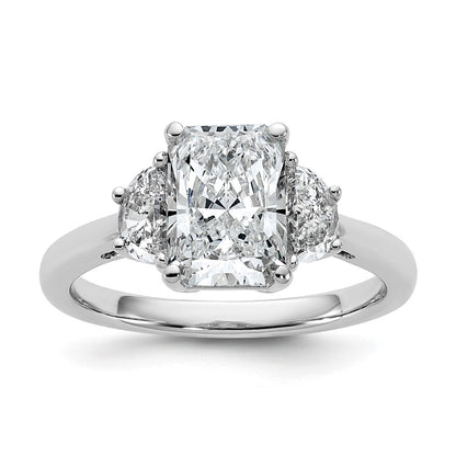 14K White Gold 2 1/2 carat Certified Lab Grown Diamond VS+ F+ Radiant and Half Moon Complete Three Stone Engagement Ring