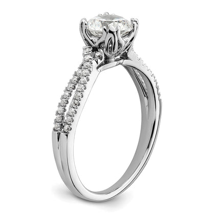14K White Gold Criss-Cross (Holds 1 carat (6.5mm) Round Center) 1/5 carat Diamond Semi-Mount Engagement Ring