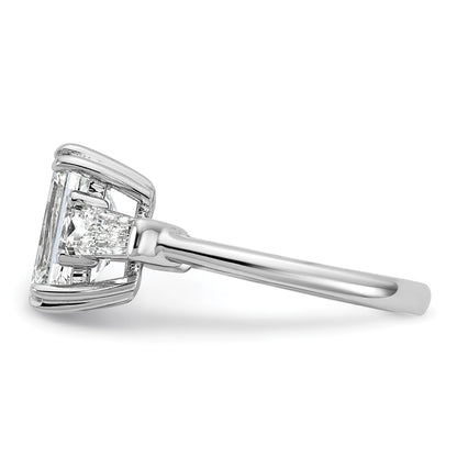 14K White Gold 3 3/4 carat Lab Grown Diamond VS+ F+ Complete Emerald and Tapered Baguette Engagement Ring