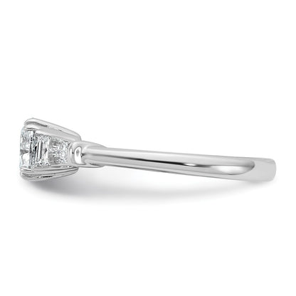 14K White Gold 1/2 carat Lab Grown Diamond VS+ F+ Tapered Baguette 1 carat Cushion Center Semi Mount Three Stone Engagement Ring