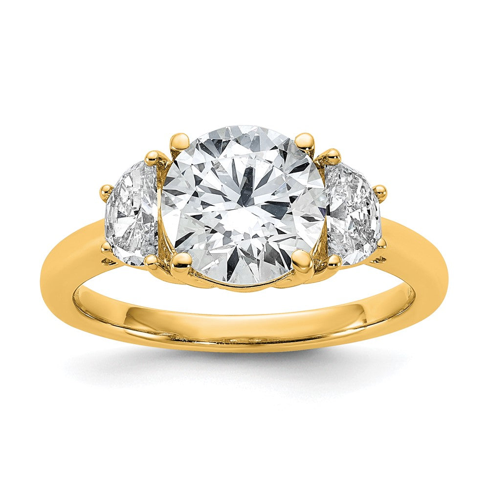 14K Yellow Gold 2 1/2 carat Certified Lab Grown Diamond VS+F+ Round Complete Three Stone Engagement Ring