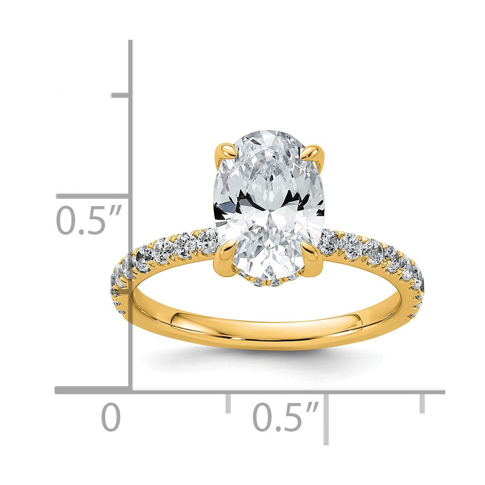 14K Yellow Gold 2 5/8 carat Certified Lab Grown Diamond VS+ F+ Oval Complete Solitaire with Flair Engagement Ring
