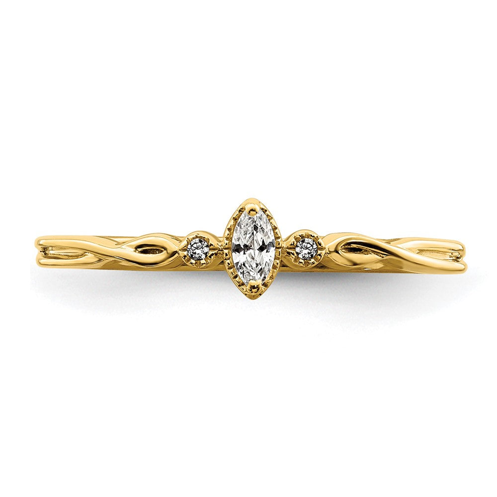 14K Yellow Gold Beaded Edge Petite 3-Stone 1/15 carat Marquise Diamond Complete Promise/Engagement Ring