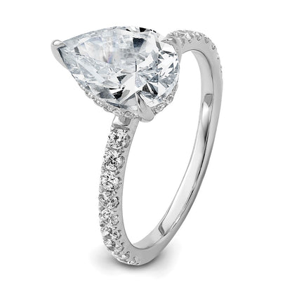 14K White Gold 2 5/8 carat Certified Lab Grown Diamond VS/SI+ G+ Pear Complete Solitaire with Flair Engagement Ring