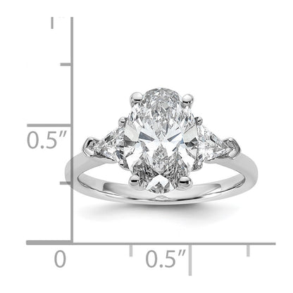 14K White Gold 5/8 carat Lab Grown Diamond VS/SI+ G+ Trillion and 2 1/2 carat Oval Center Semi Mount Three Stone Engagement Ring