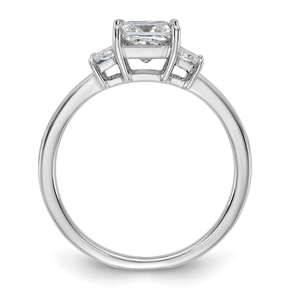 14K White Gold 3/8 carat Lab Grown Diamond VS+ F+ Trapezoid 1 carat Princess Center Semi Mount Three Stone Engagement Ring