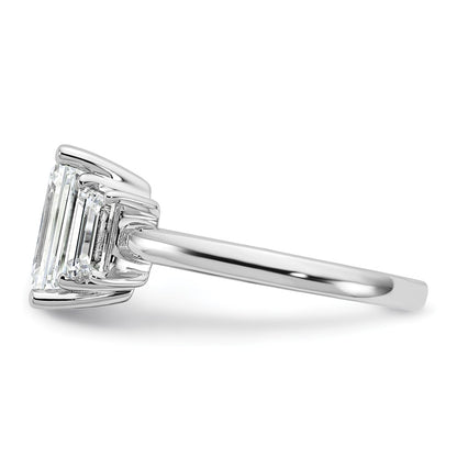 14K White Gold 3 1/3 carat Lab Grown Diamond VS+ F+ Complete Emerald and Trapezoid Engagement Ring