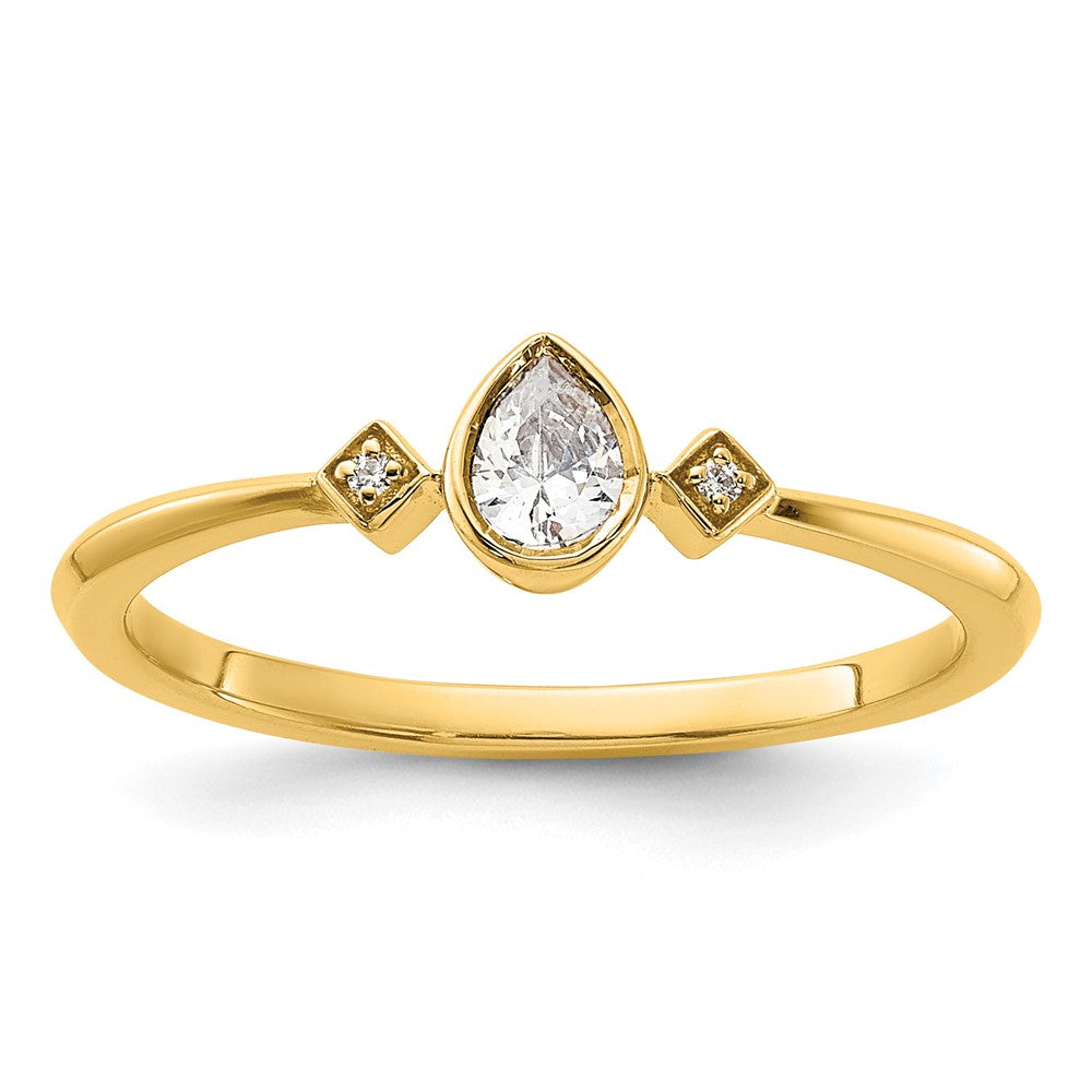 14K Yellow Gold Petite 3-Stone 1/15 carat Pear Diamond Complete Promise/Engagement Ring