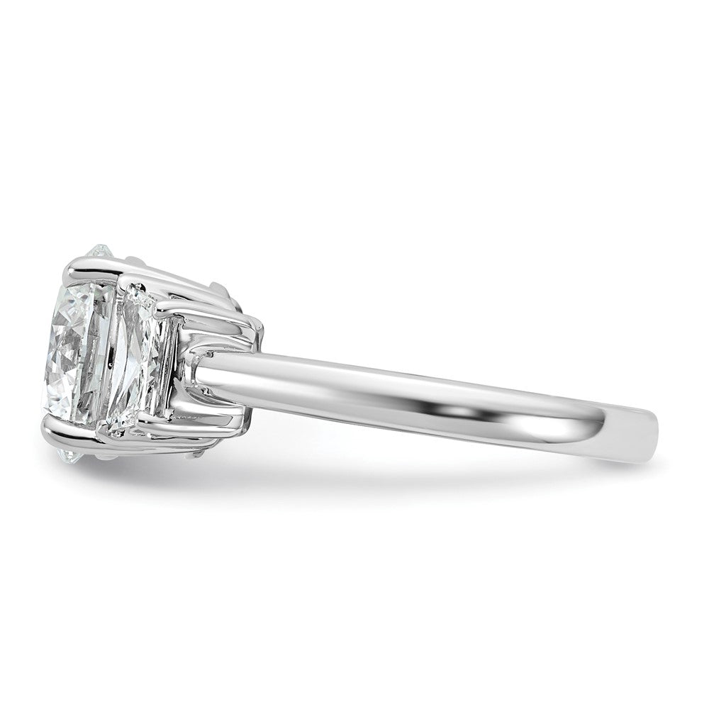 14K White Gold 3 3/4 carat Lab Grown Diamond VS+ F+ Round with Trapezoid Sidestones Complete Engagement Ring