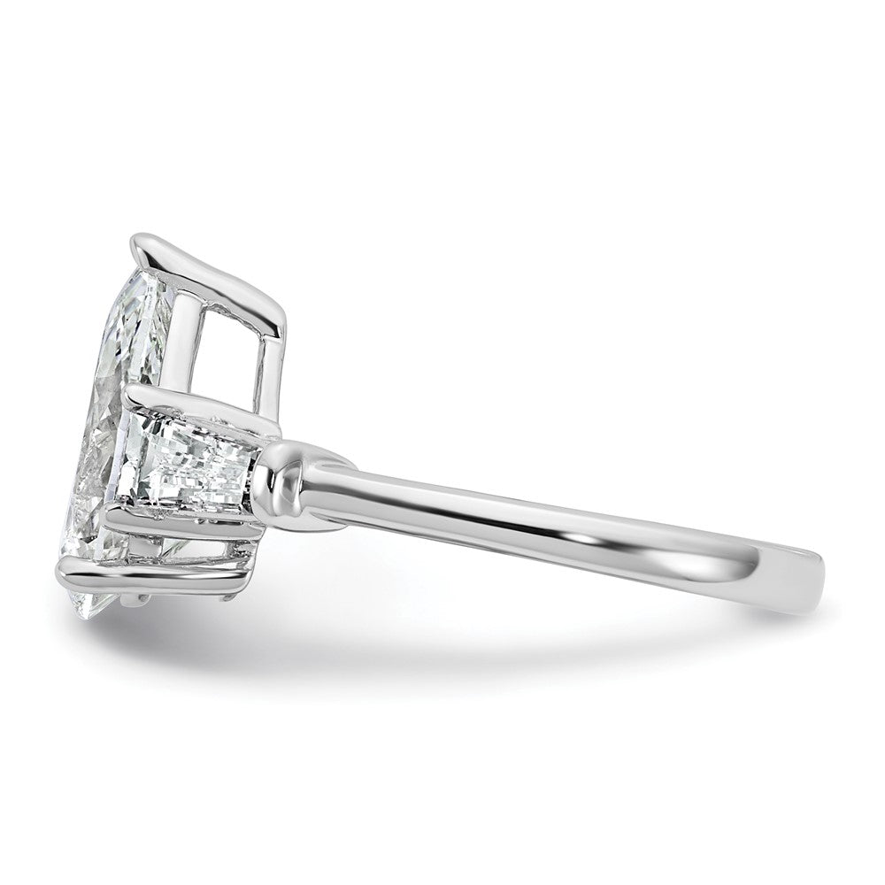 14K White Gold 3 1/3 carat Certified Lab Grown Diamond VS+ F+ Pear and Tapered Baguette Complete Engagement Ring