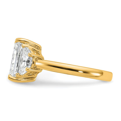 14K Yellow Gold 1 carat Lab Grown Diamond VS+ F+ Half Moon 3 carat Radiant Center Semi Mount Engagement Ring