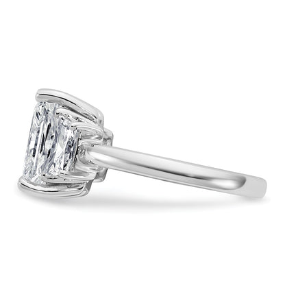 14K White Gold 1 carat Lab Grown Diamond VS+ F+ Trapezoid 3 carat Radiant Center Semi Mount Three Stone Engagement Ring