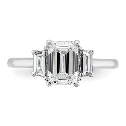 14K White Gold 2 carat Lab Grown Diamond VS+ F+ Complete Emerald and Trapezoid Engagement Ring