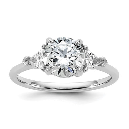 14K White Gold 2 carat Certified Lab Grown Diamond VS/SI+ G+ Round and Triangle Complete Three Stone Engagement Ring