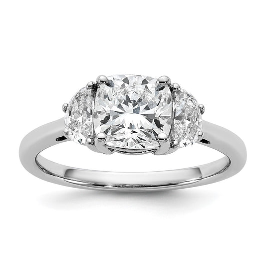 14K White Gold 2 carat Certified Lab Grown Diamond VS/SI+ G+ Complete Cushion and Half Moon Three Stone Engagement Ring