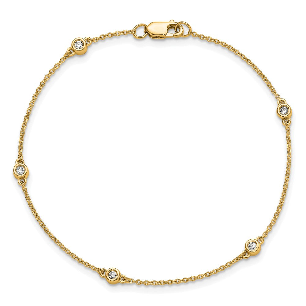 14K Yellow Gold Complete 1/8 carat Bezel-set Diamond and Cable Chain 5-Station 7 Inch Bracelet