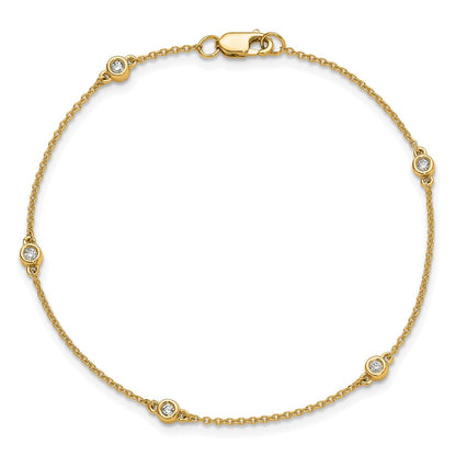 14K Yellow Gold Complete 1/8 carat Bezel-set Diamond and Cable Chain 5-Station 7 Inch Bracelet