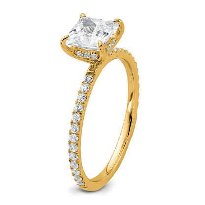 14K Yellow Gold 1 3/8 carat Certified Lab Grown Diamond VS+ F+ Princess Complete Solitaire with Flair Engagement Ring