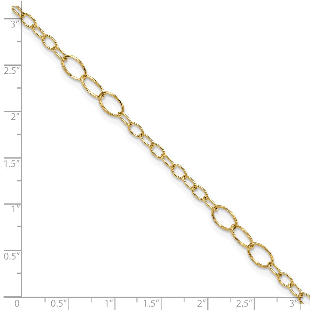 14K Yellow Gold Oval Link 9 Inch Plus 1 Inch Extender - Total 10 Inch Anklet
